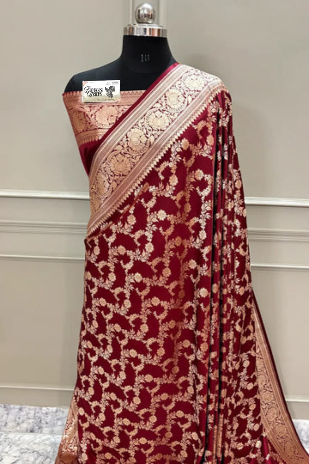 “Katan silk mehroon heavy jaal Banarasi saree for weddings and special occasions”