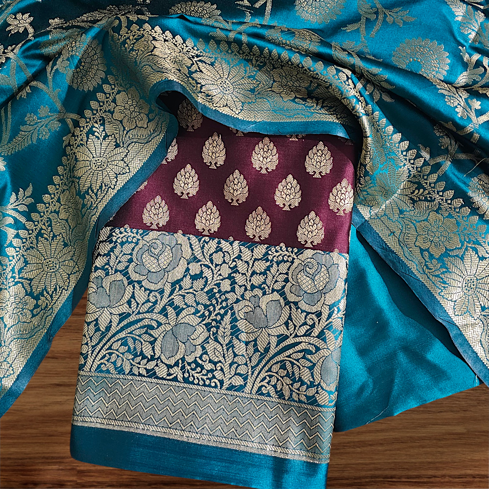 "Elegant Satin Silk Suit with Banarasi weaving for women"