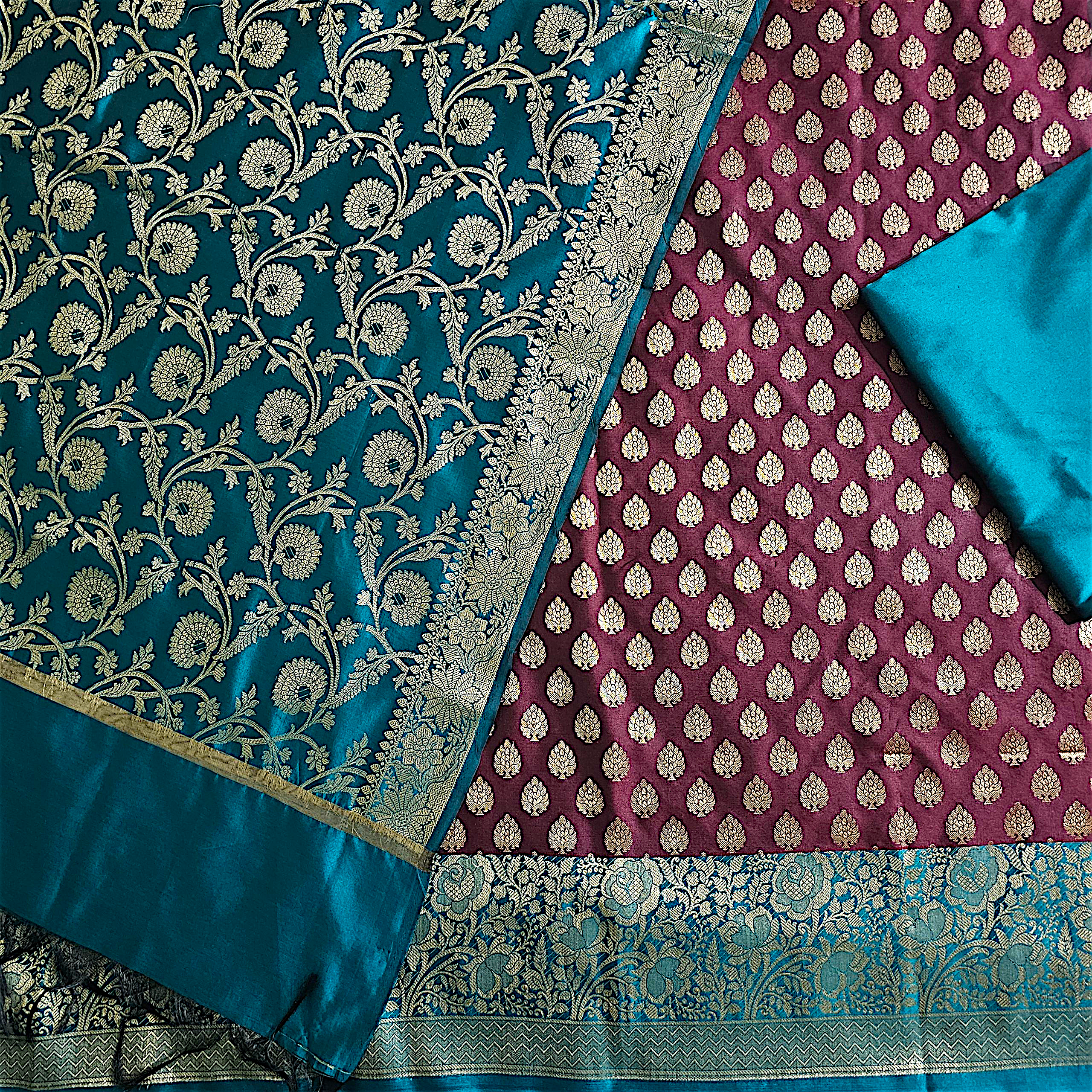 "Elegant Satin Silk Suit with Banarasi weaving for women"