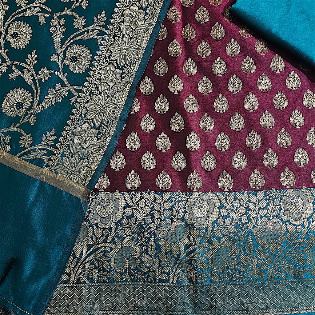 "Elegant Satin Silk Suit with Banarasi weaving for women"