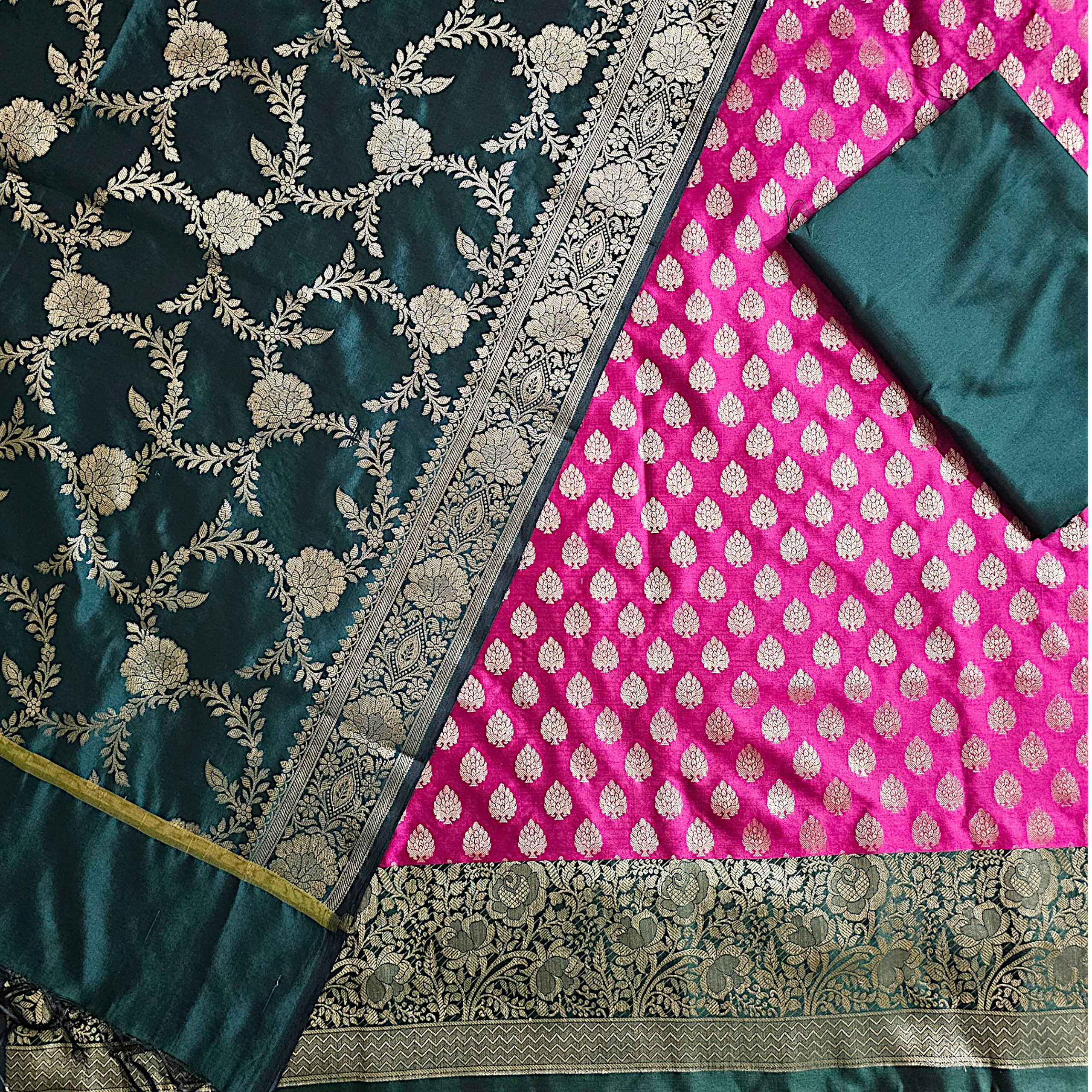 Satin Silk Suit – Elegant Banarasi Design for Festive Wear