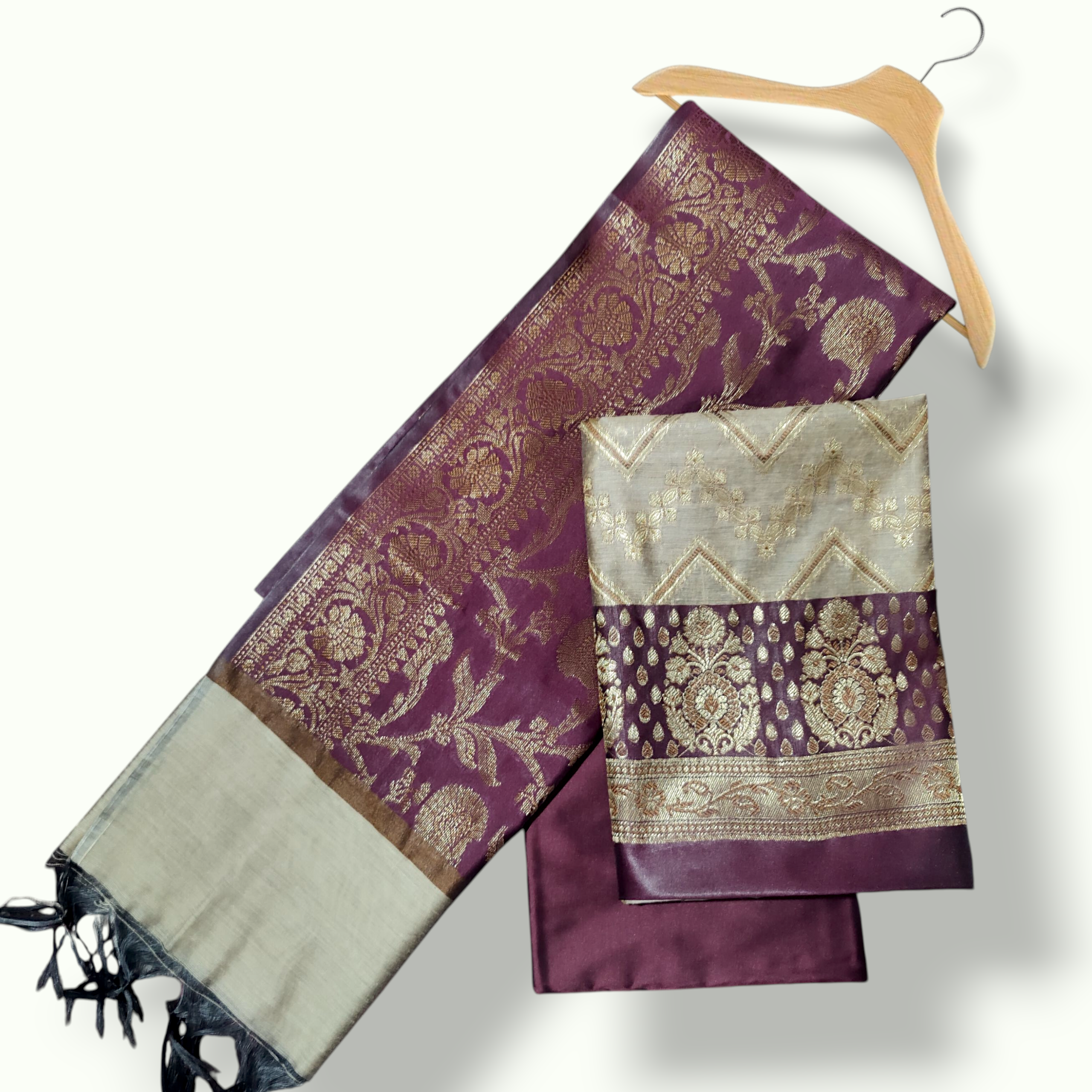 WINE laherya banarsi silk suit 