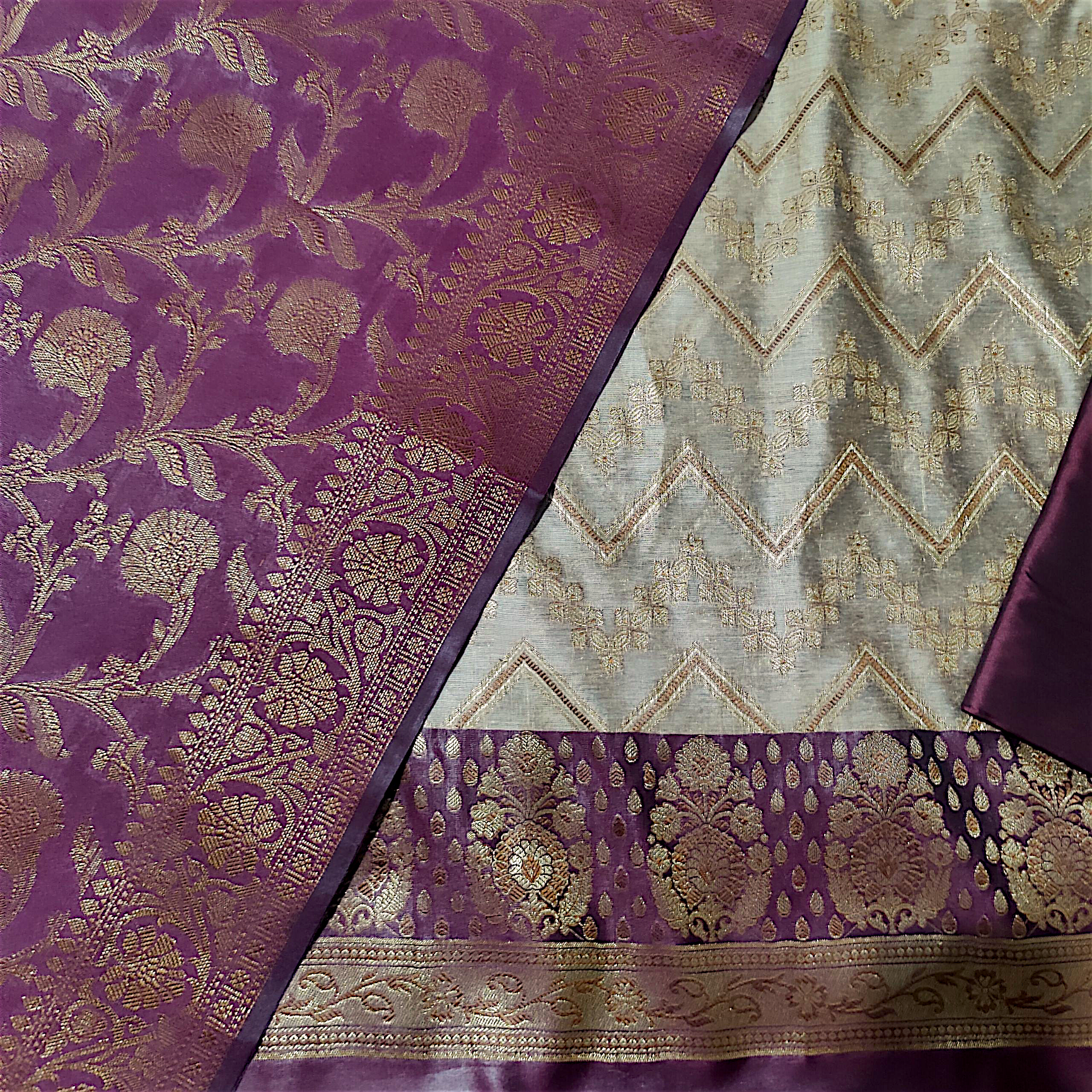 WINE laherya banarsi silk suit 