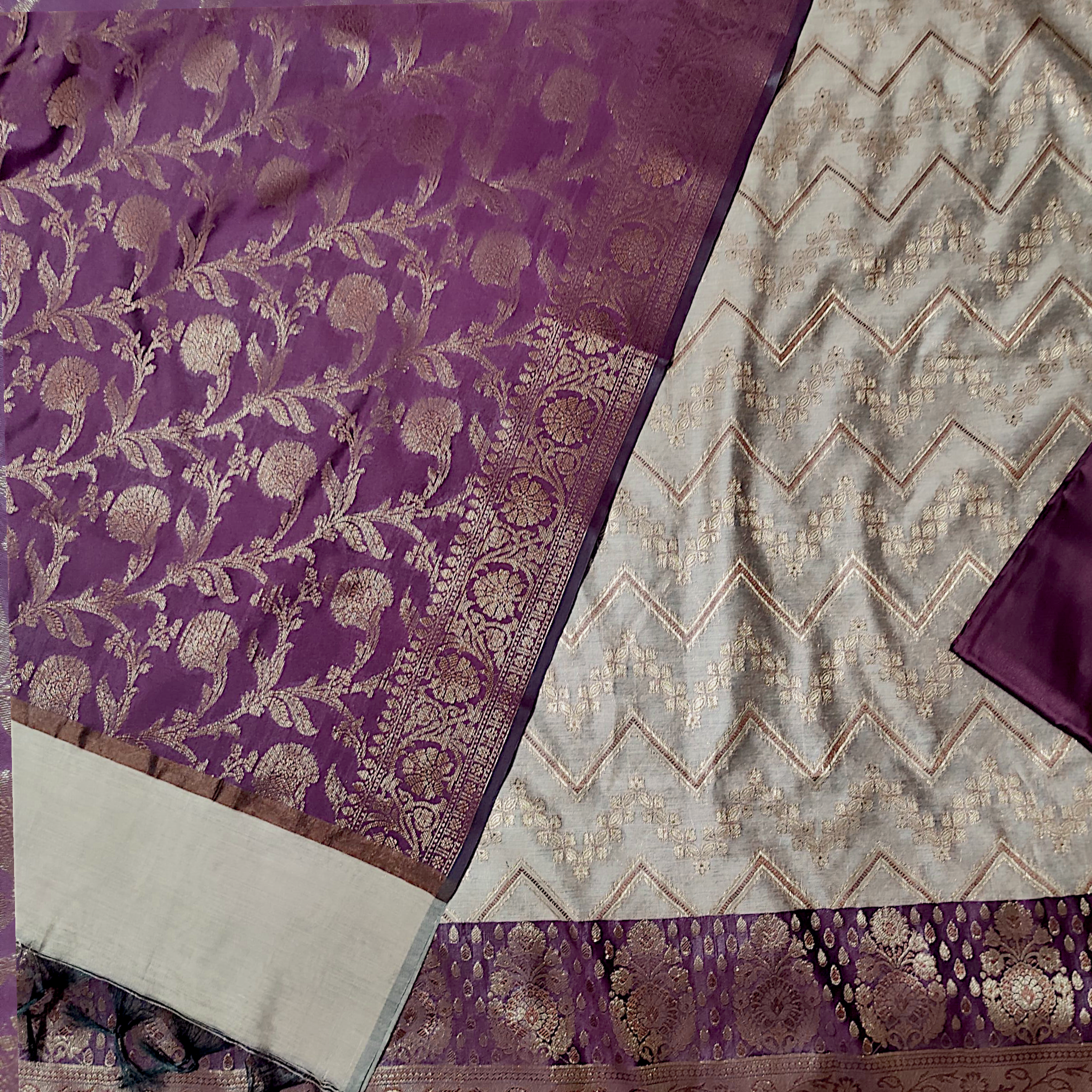 WINE laherya banarsi silk suit 