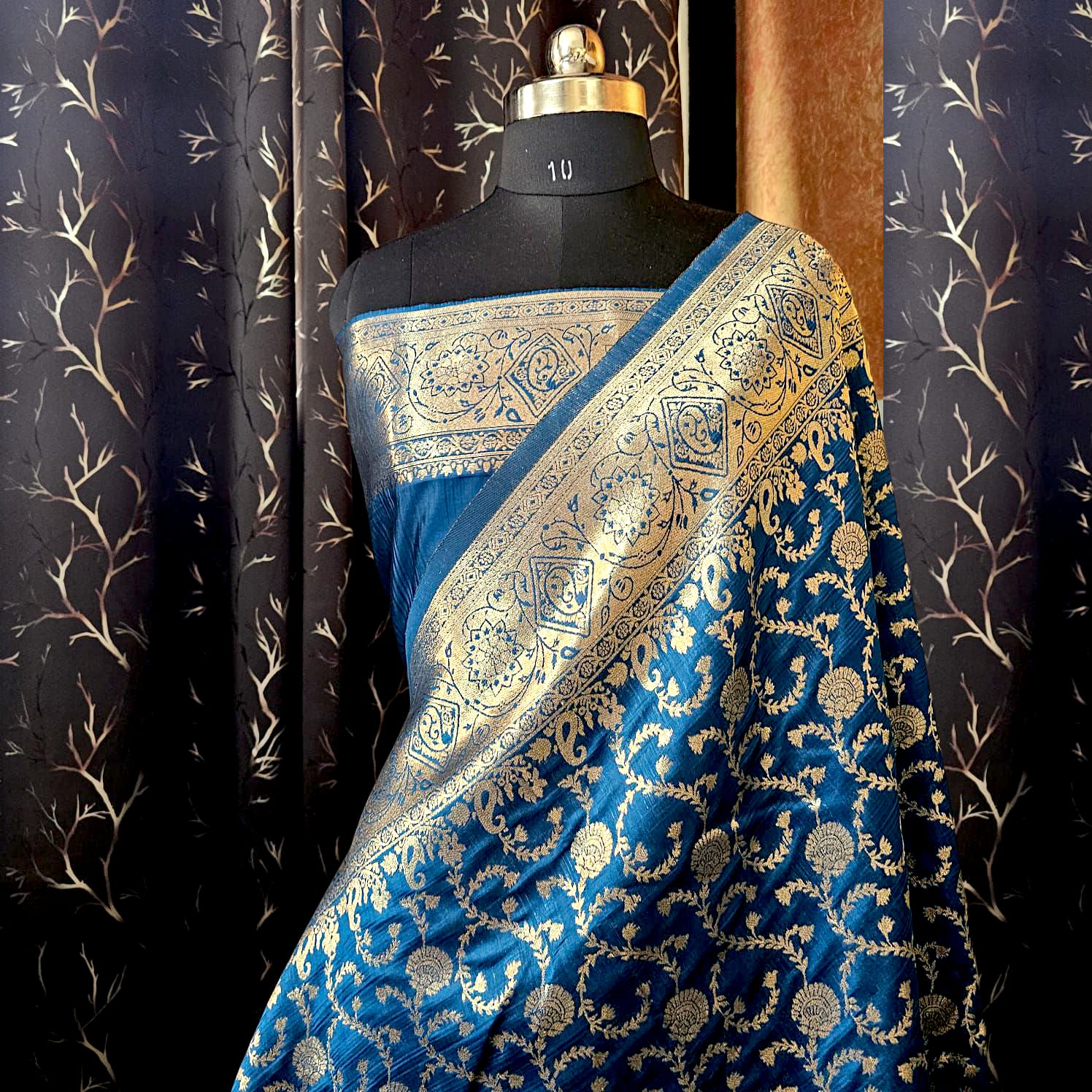 “Blue Banarasi Silk Saree – Elegant Traditional Festive & Party Wear