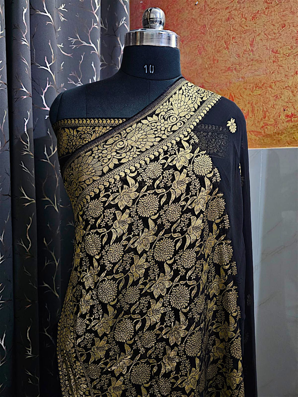 Soft black georgette saree with elegant thread work