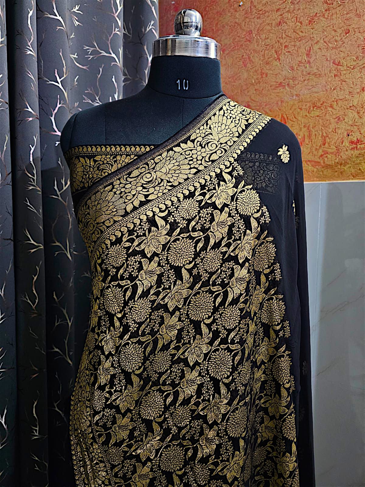 Soft black georgette saree with elegant thread work