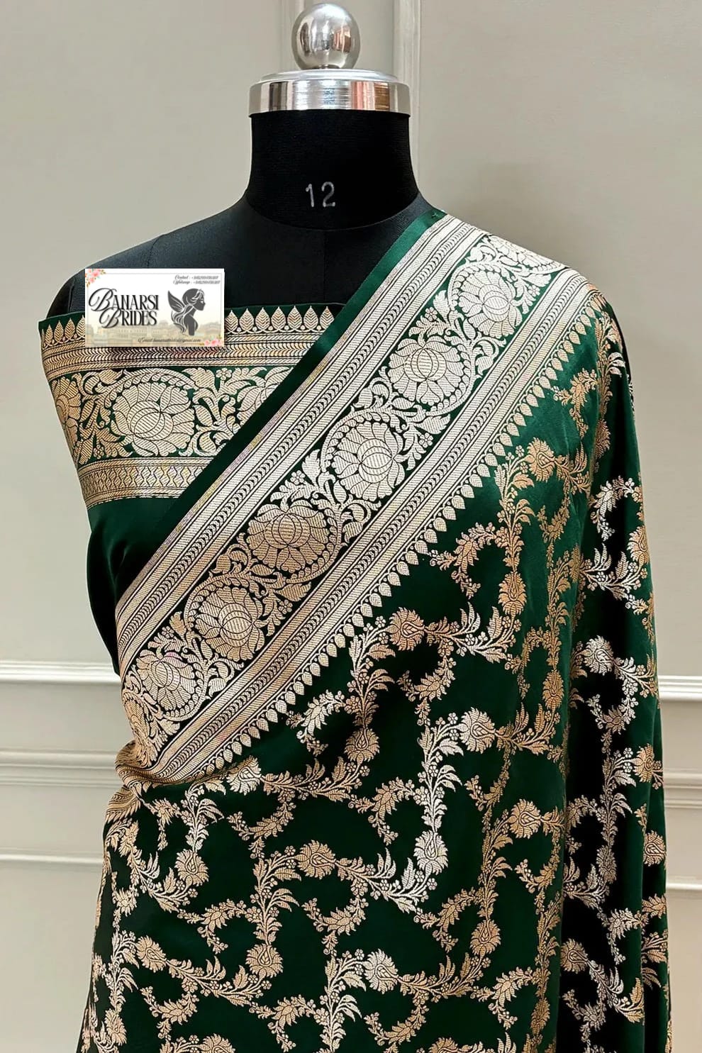 Bottle Green Jaal Katan Silk Banarasi Saree