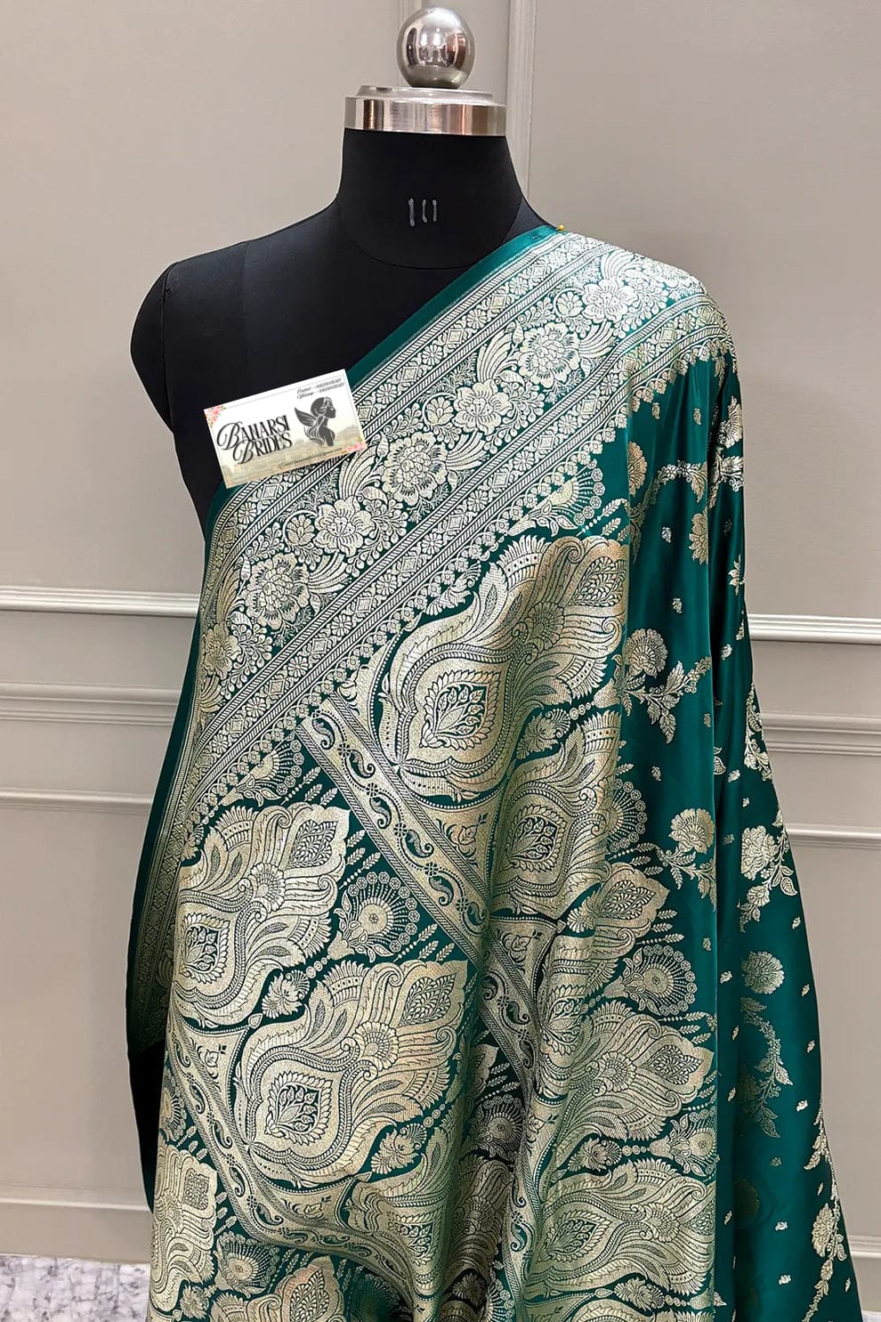 "Luxury teal Katan silk Banarasi saree with fine Tirchi Daal weaving and festive elegance"