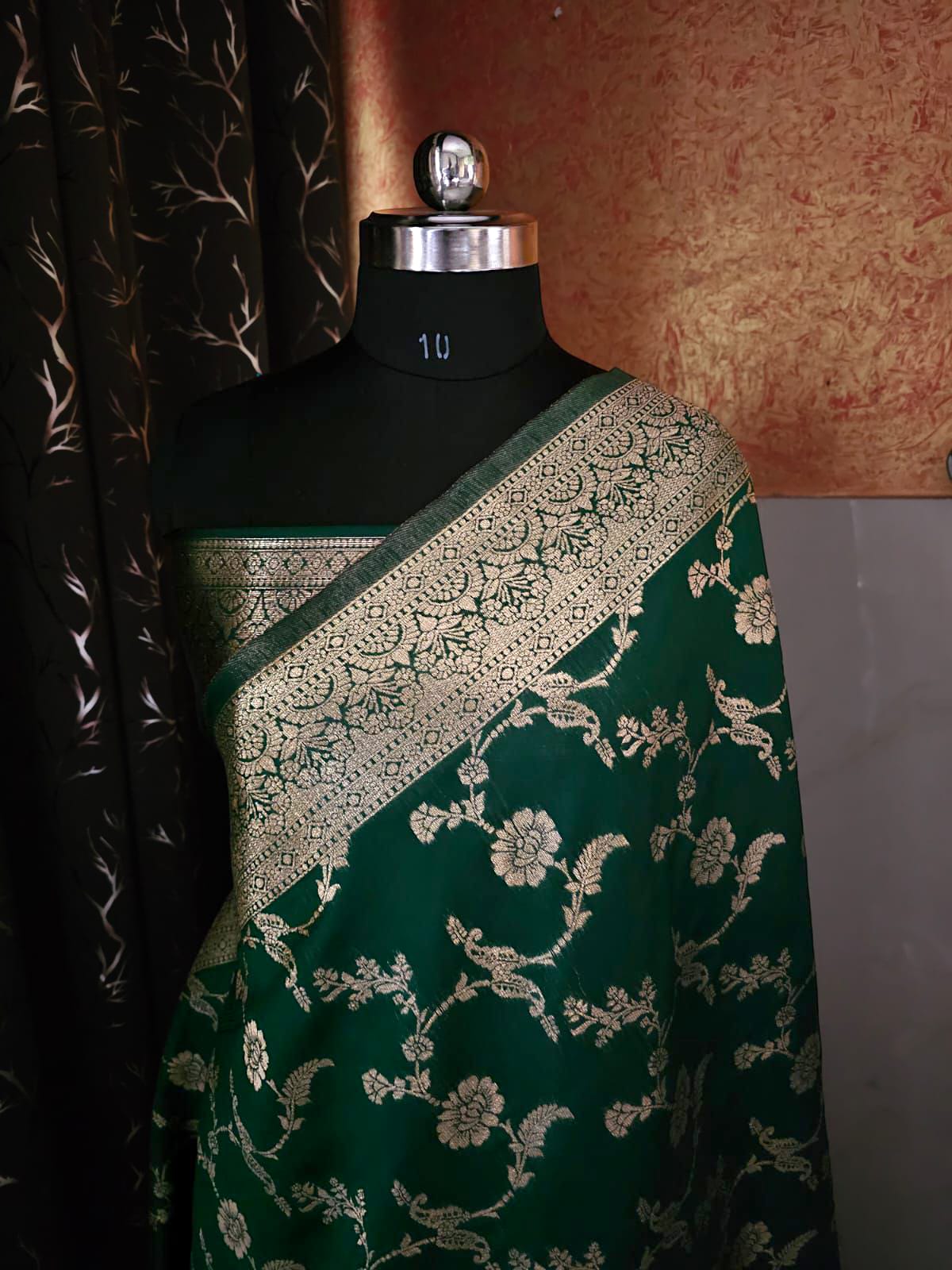 “Green Banarasi Silk Saree with Heavy Jaal