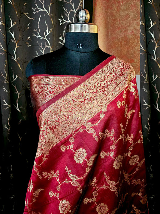 mehroon banarsi silk saree 