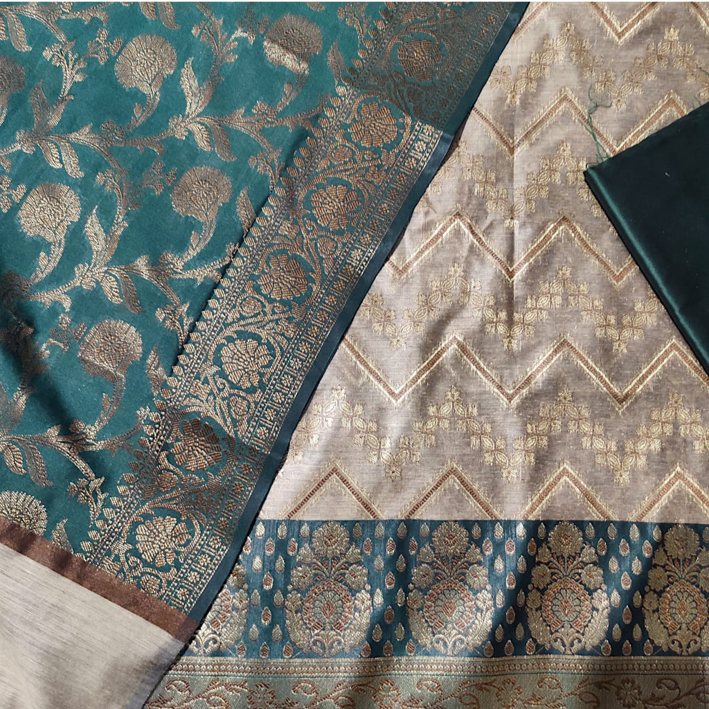 bottle green banarsi silk suit 