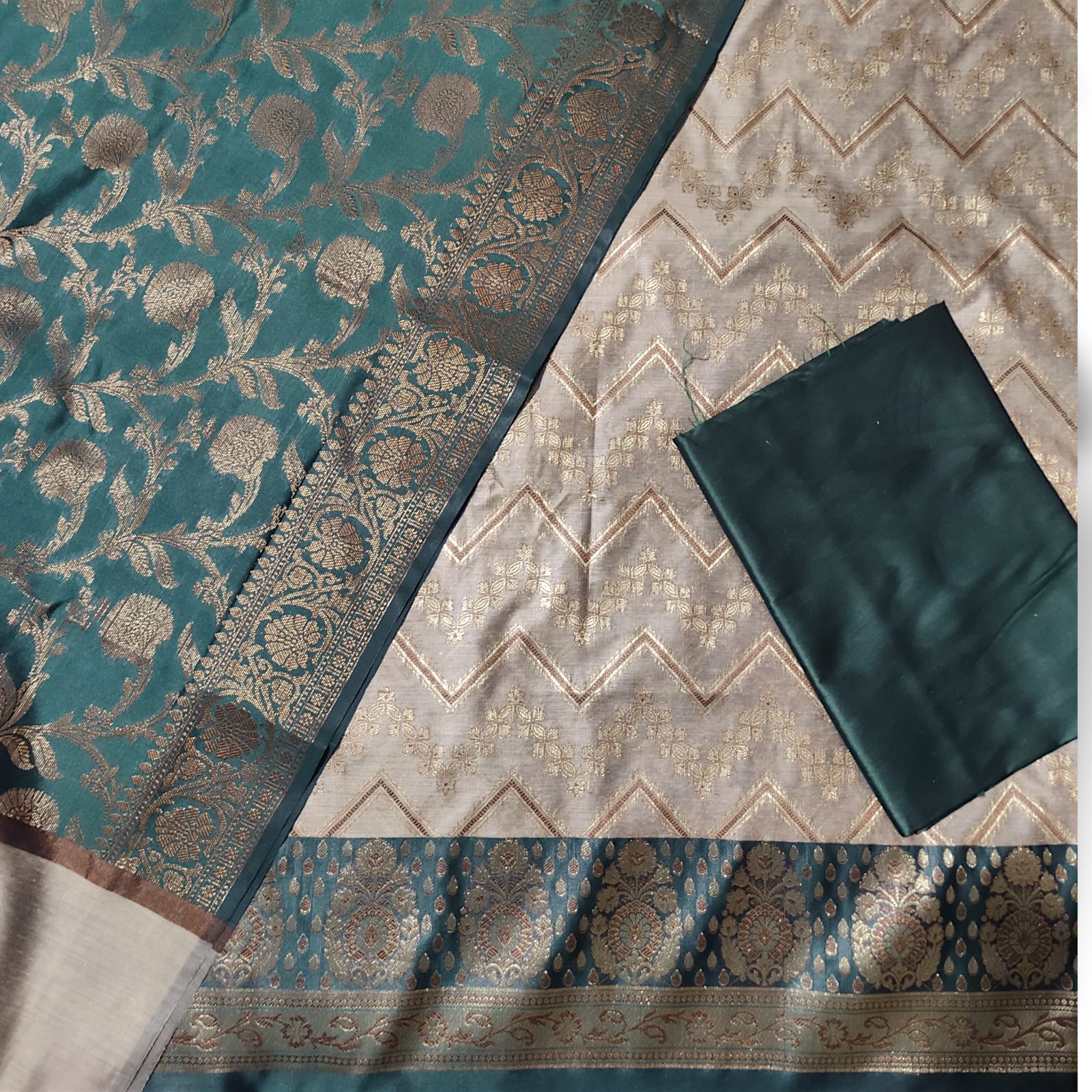 bottle green banarsi silk suit 