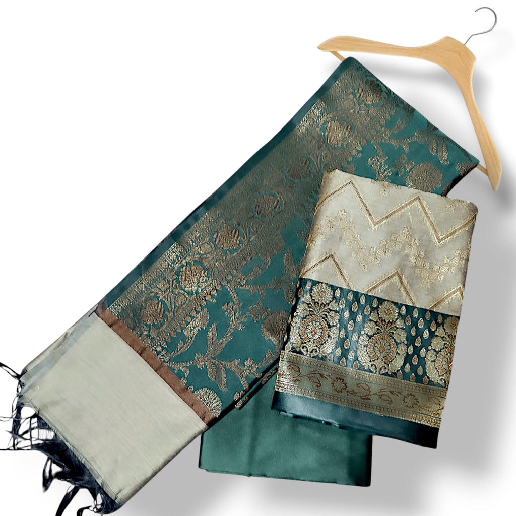 bottle green banarsi silk suit 