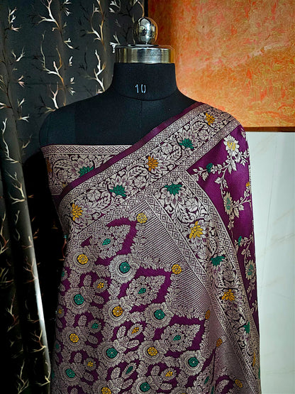 Wine Dola Silk Banarasi Saree
