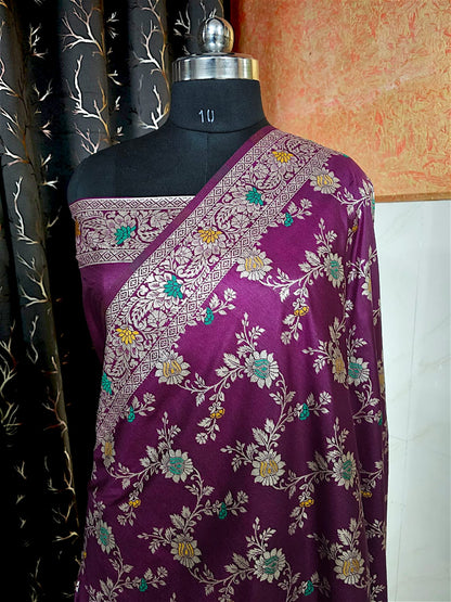 Wine Dola Silk Banarasi Saree