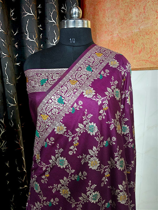 Wine Dola Silk Banarasi Saree