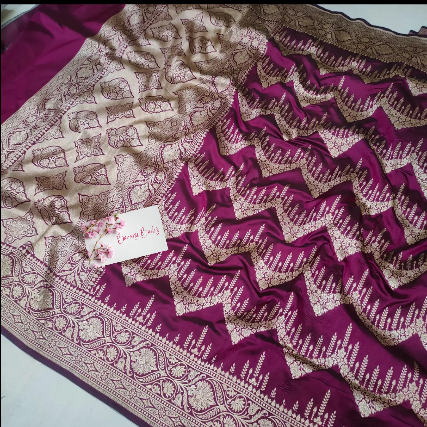 Purple Handloom Pure Katan Silk Banarasi Saree - Banarsi Brides