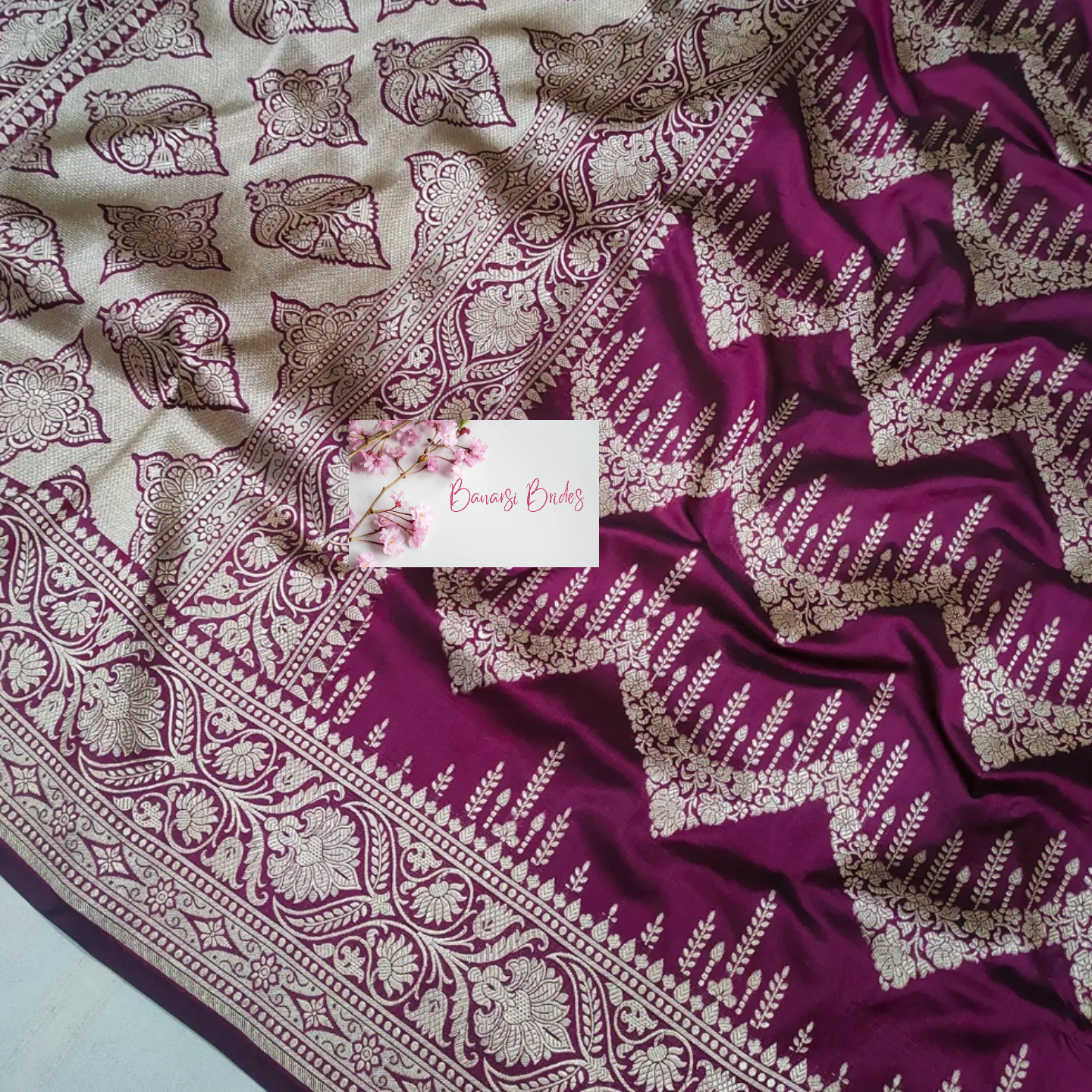 Purple Handloom Pure Katan Silk Banarasi Saree - Banarsi Brides