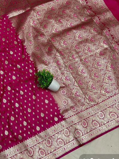 Handloom banarsi saree  rani pink 