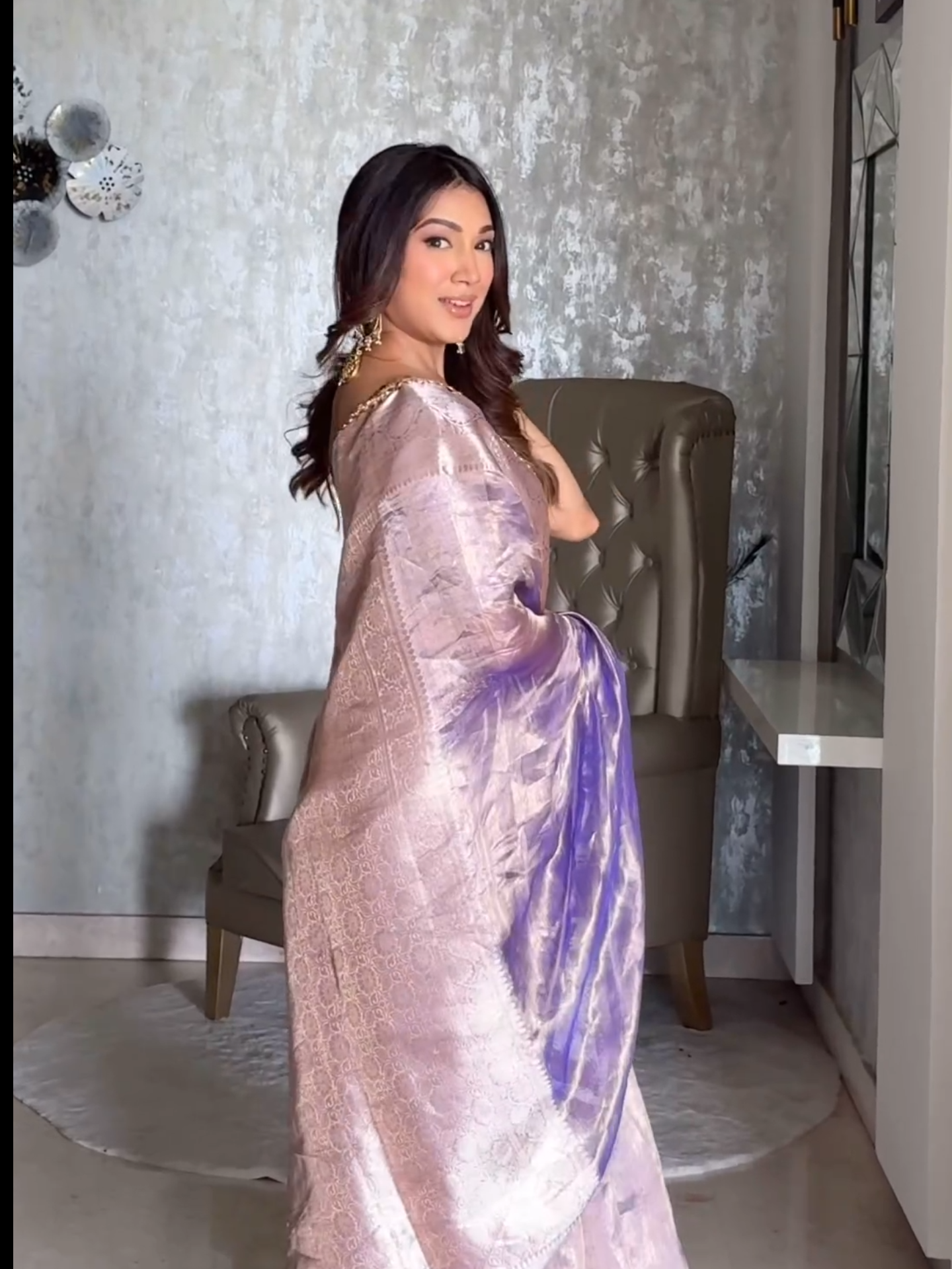 Tisshue silk saree  purple colour Banarsi Brides