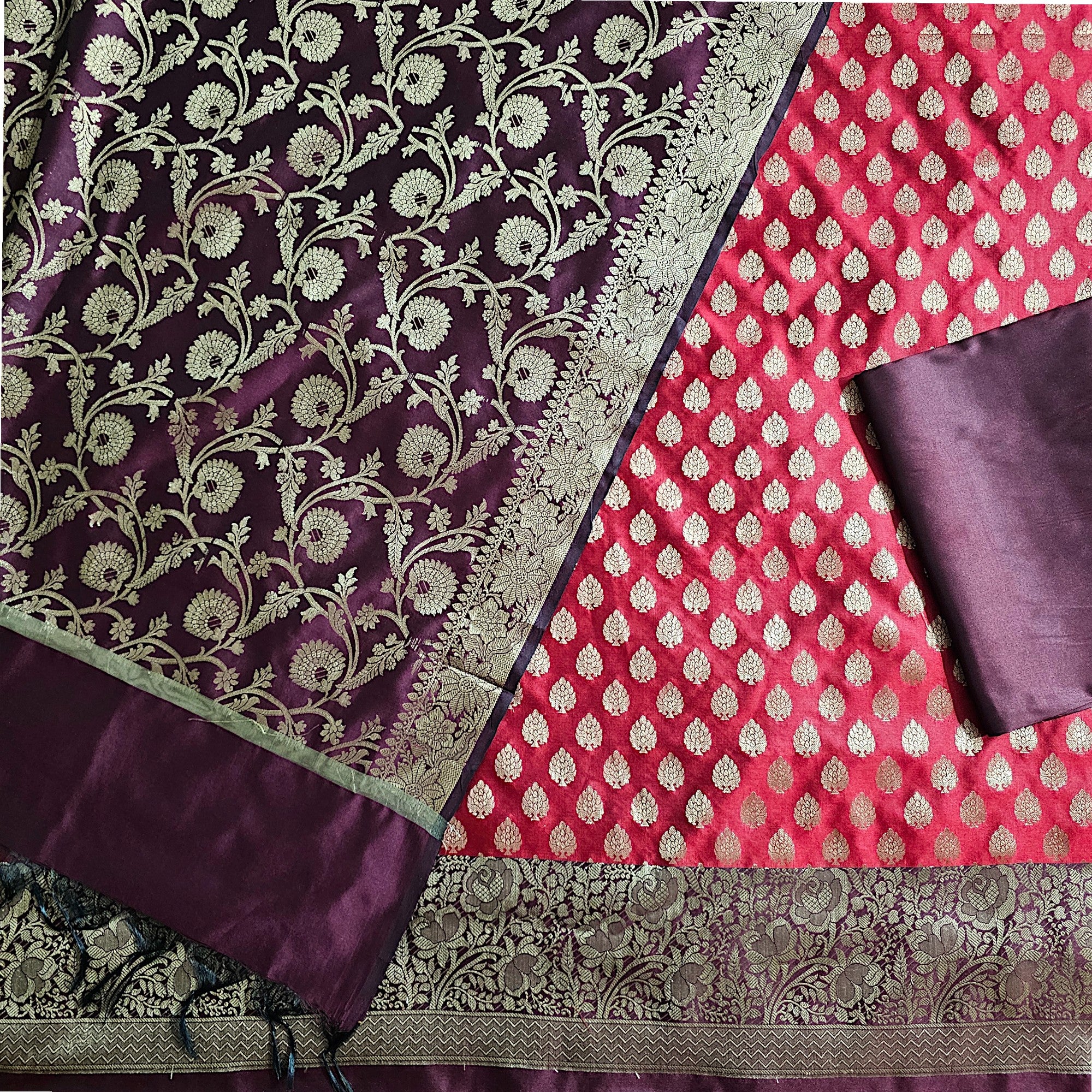 Wine Banarasi Silk Suit