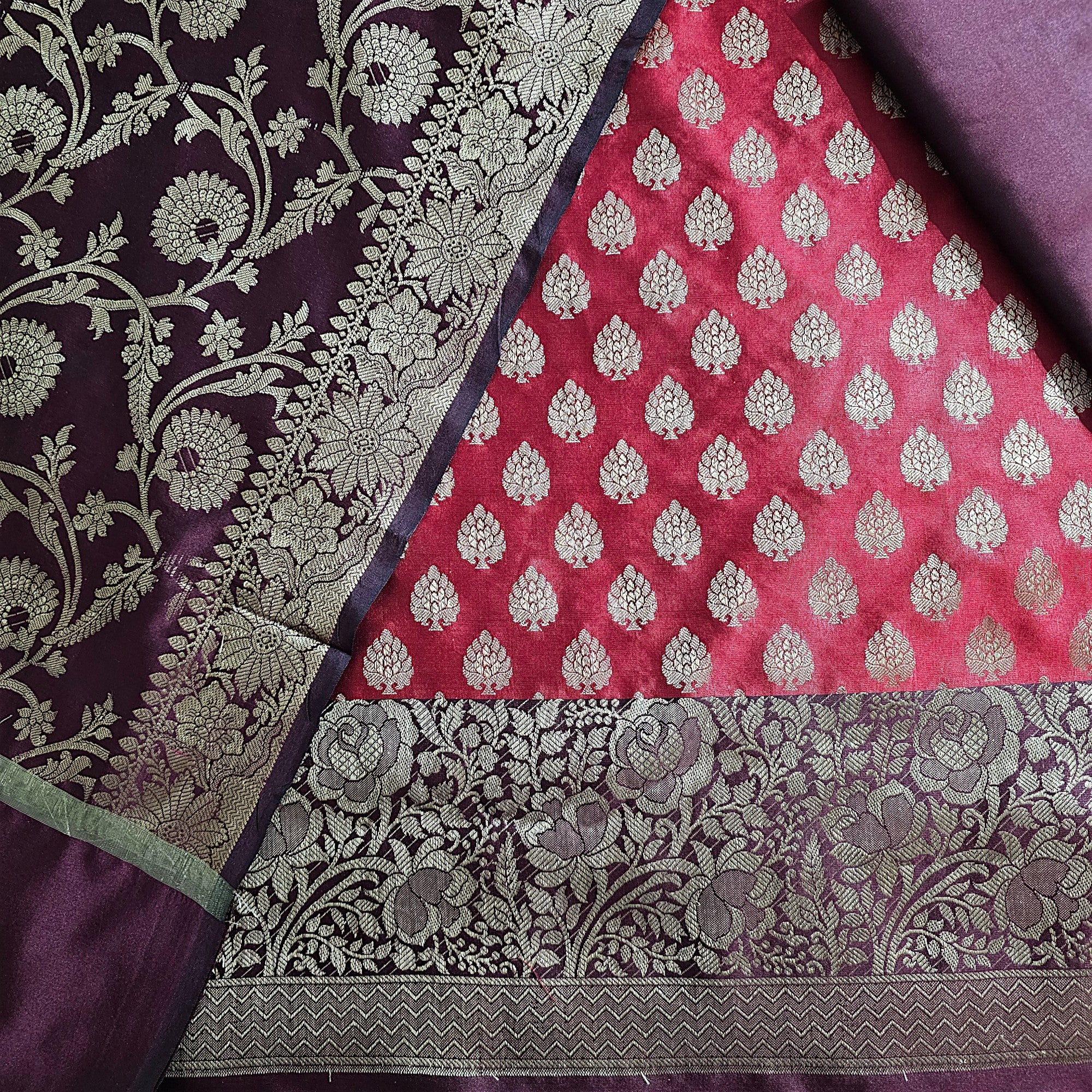 Orange Wine Banarasi Silk Suit