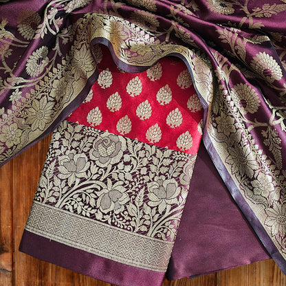 Wine Banarasi Silk Suit