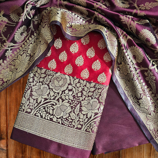 Wine Banarasi Silk Suit