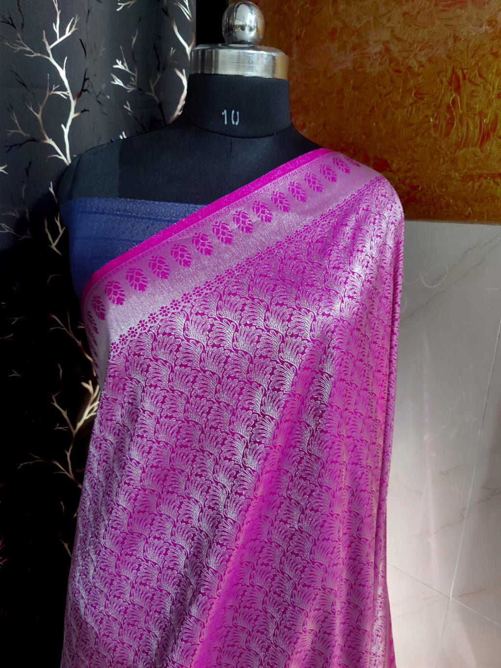 “Navy blue and rani pink silk saree, elegant traditional festive wear”