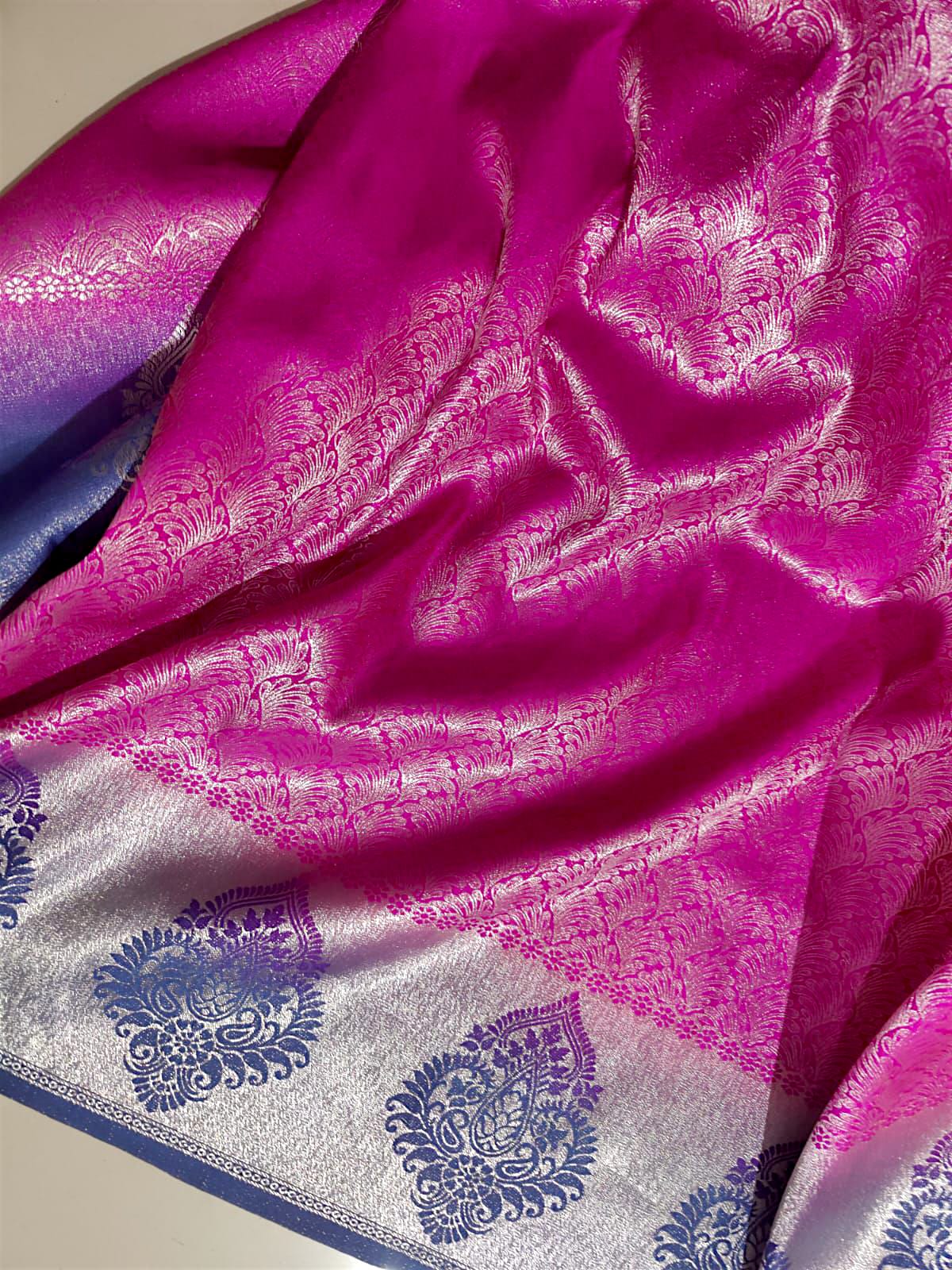 Banarasi silk saree in navy blue and rani pink, elegant traditional festive wear”