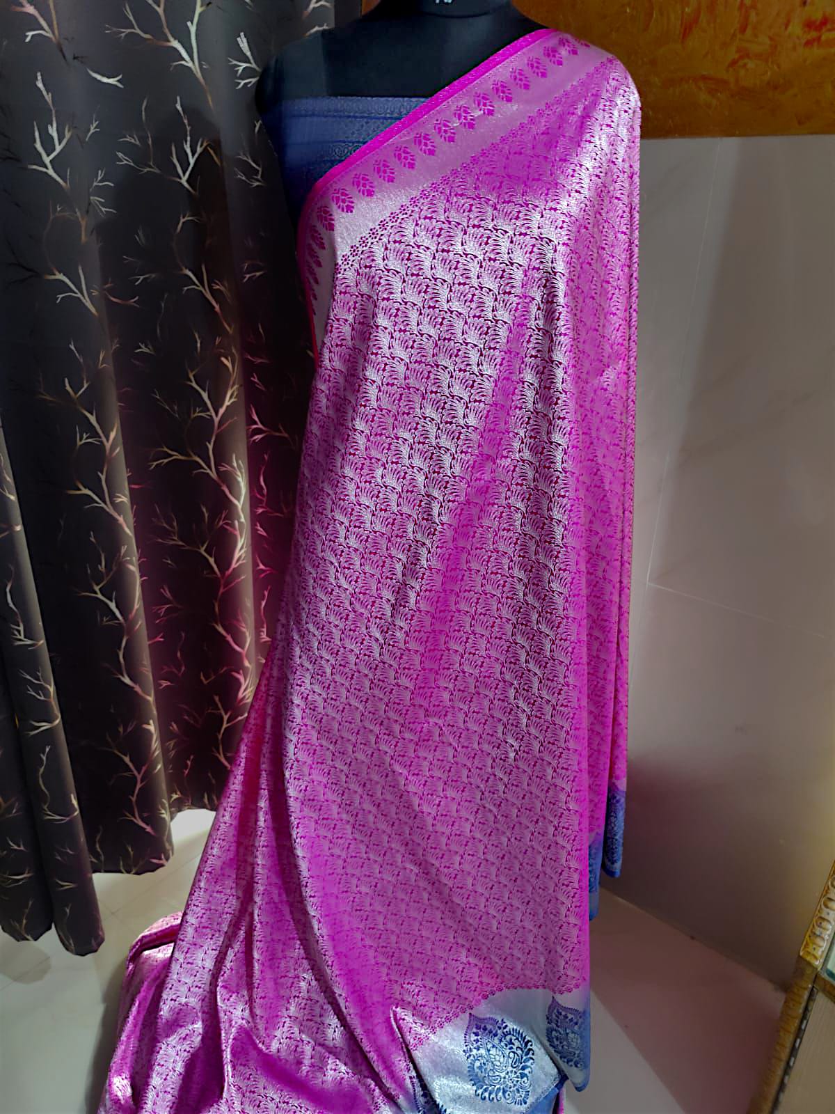 Banarasi silk saree in navy blue and rani pink, elegant traditional festive wear”