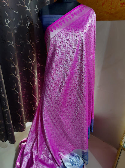 Banarasi silk saree in navy blue and rani pink, elegant traditional festive wear”