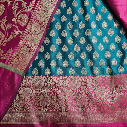  rani contrash satin Banarasi Silk Suit 