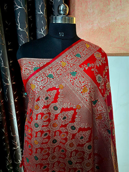 Red Dola Silk Banarasi Saree