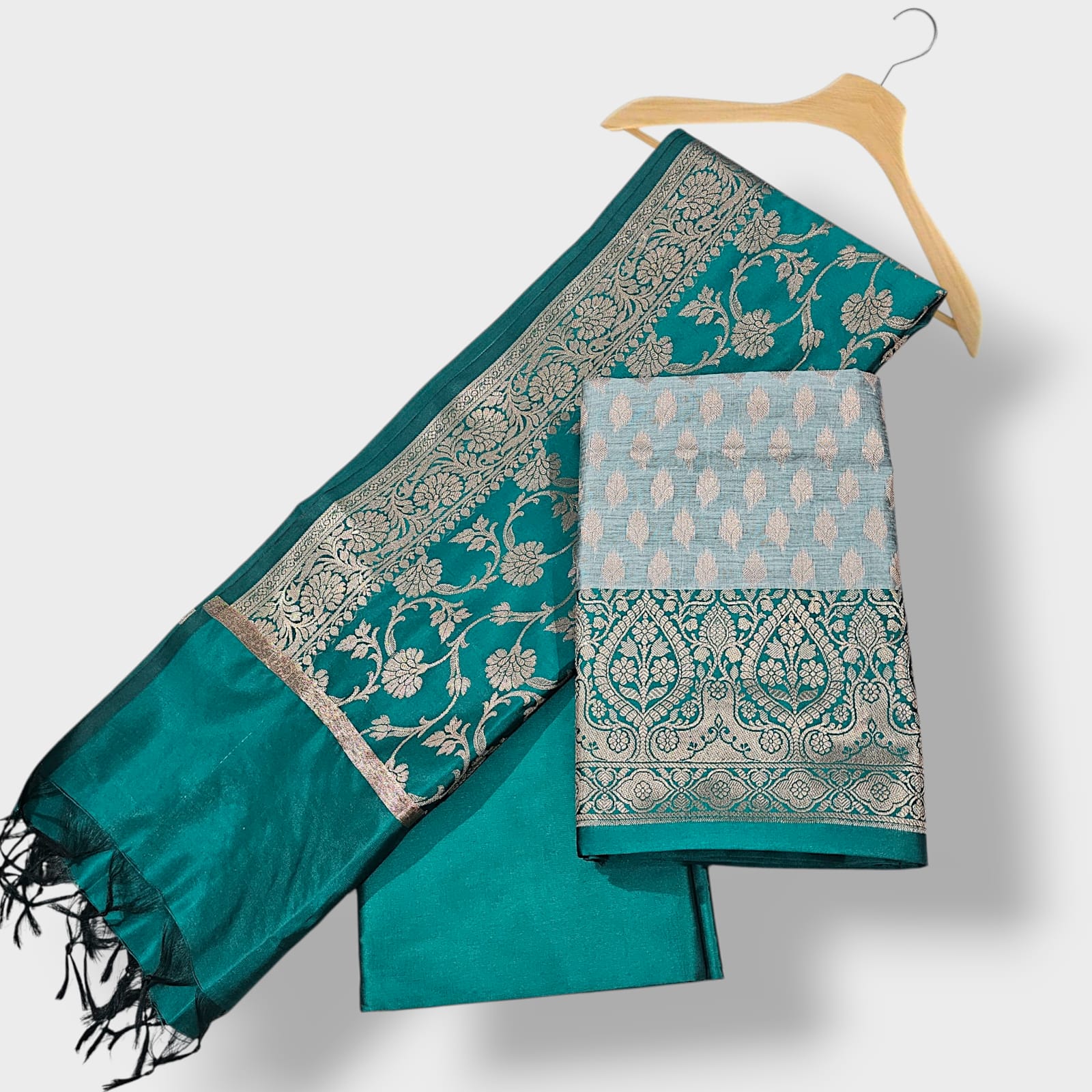 Teal Banarasi silk Suit