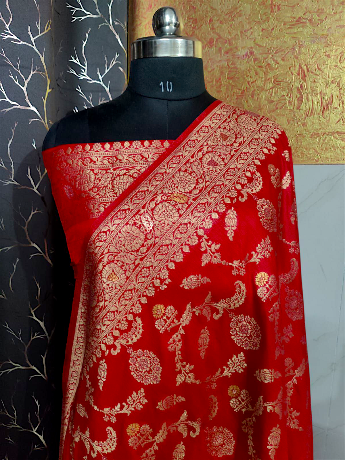 Red Golden Zari Dupion Silk Banarasi Saree