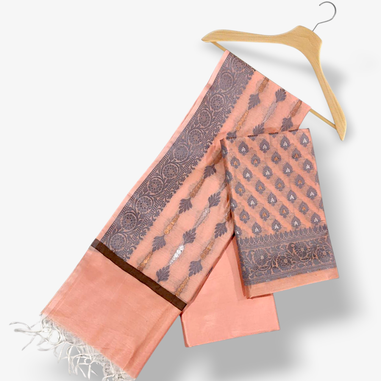 Banarsi silk suit nimzari work peach colour