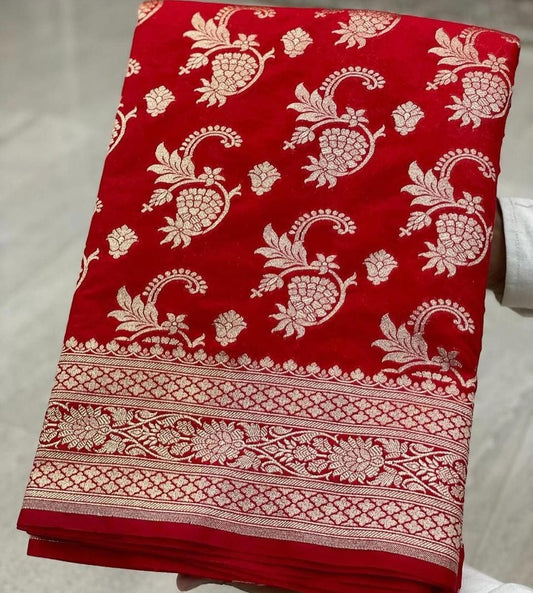 Satin saree red colour 