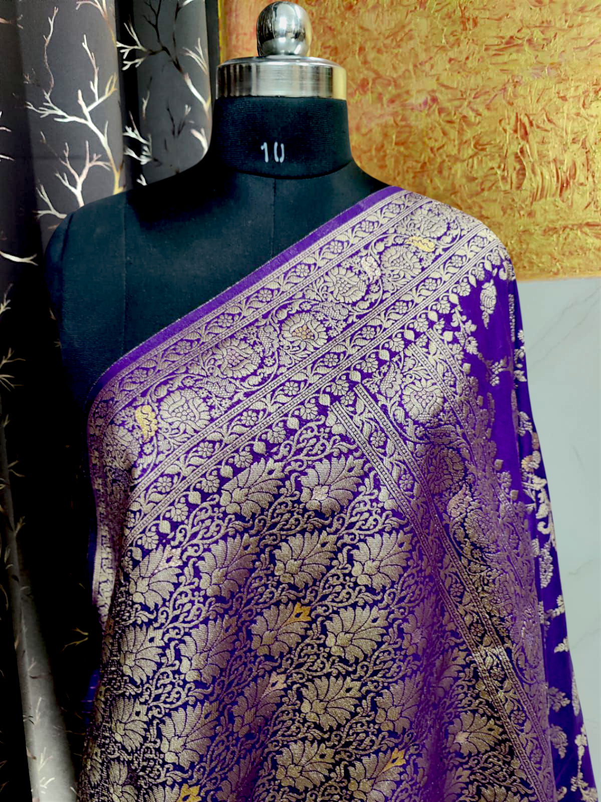 Purple Golden Zari Dupion Silk Banarasi Saree
