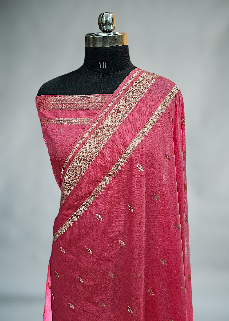 Strawberry pink buti Banarasi silk saree