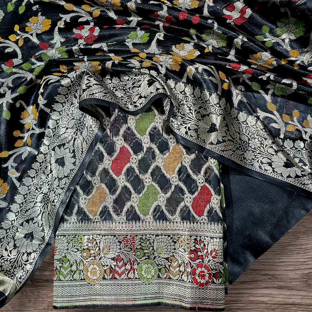 Black Banarasi silk suit ll multi meenakari Black suit 