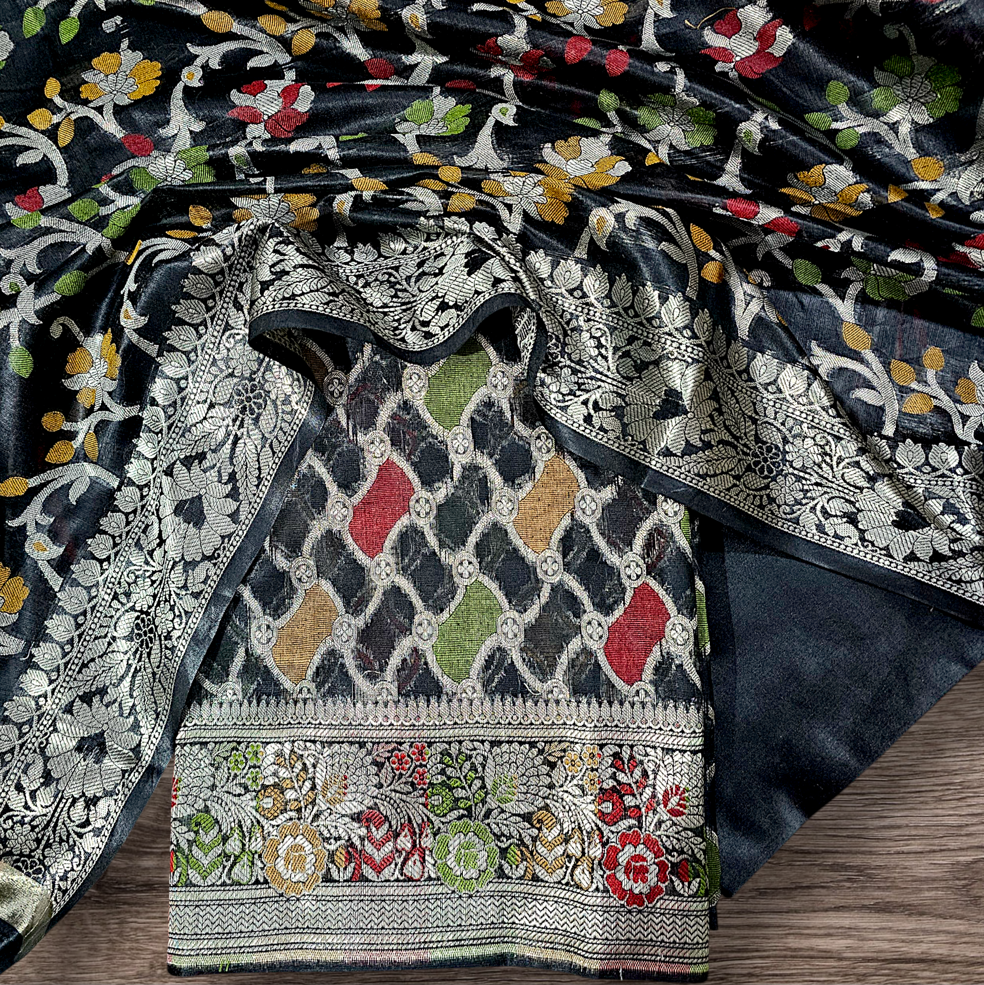 Black Banarasi silk suit ll multi meenakari Black suit 