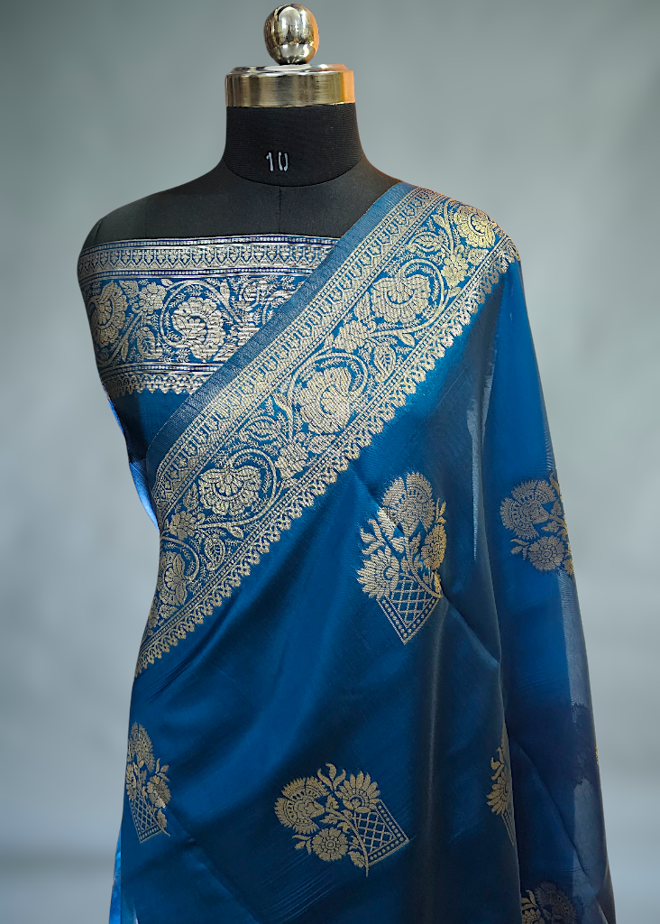 Blue Colour Buta Banarasi silk saree