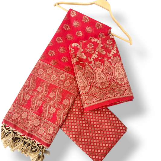 Red Kalgha Jaal Banarasi Silk Suit