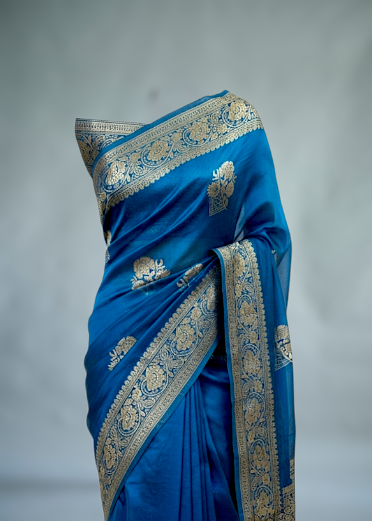 Blue Colour Buta Banarasi silk saree