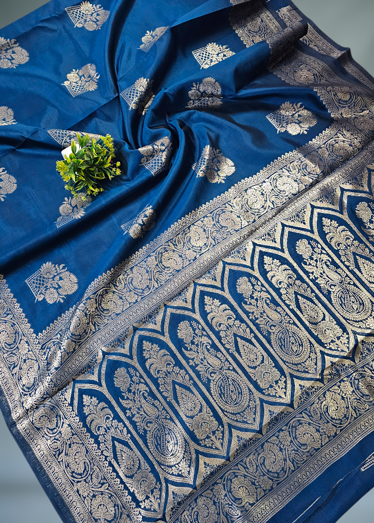 Blue Colour Buta Banarasi silk saree