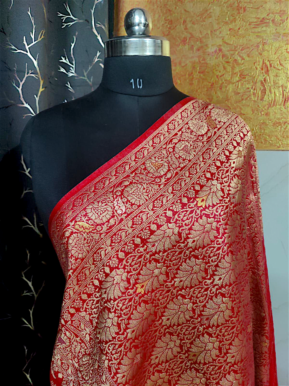 Red Golden Zari Dupion Silk Banarasi Saree