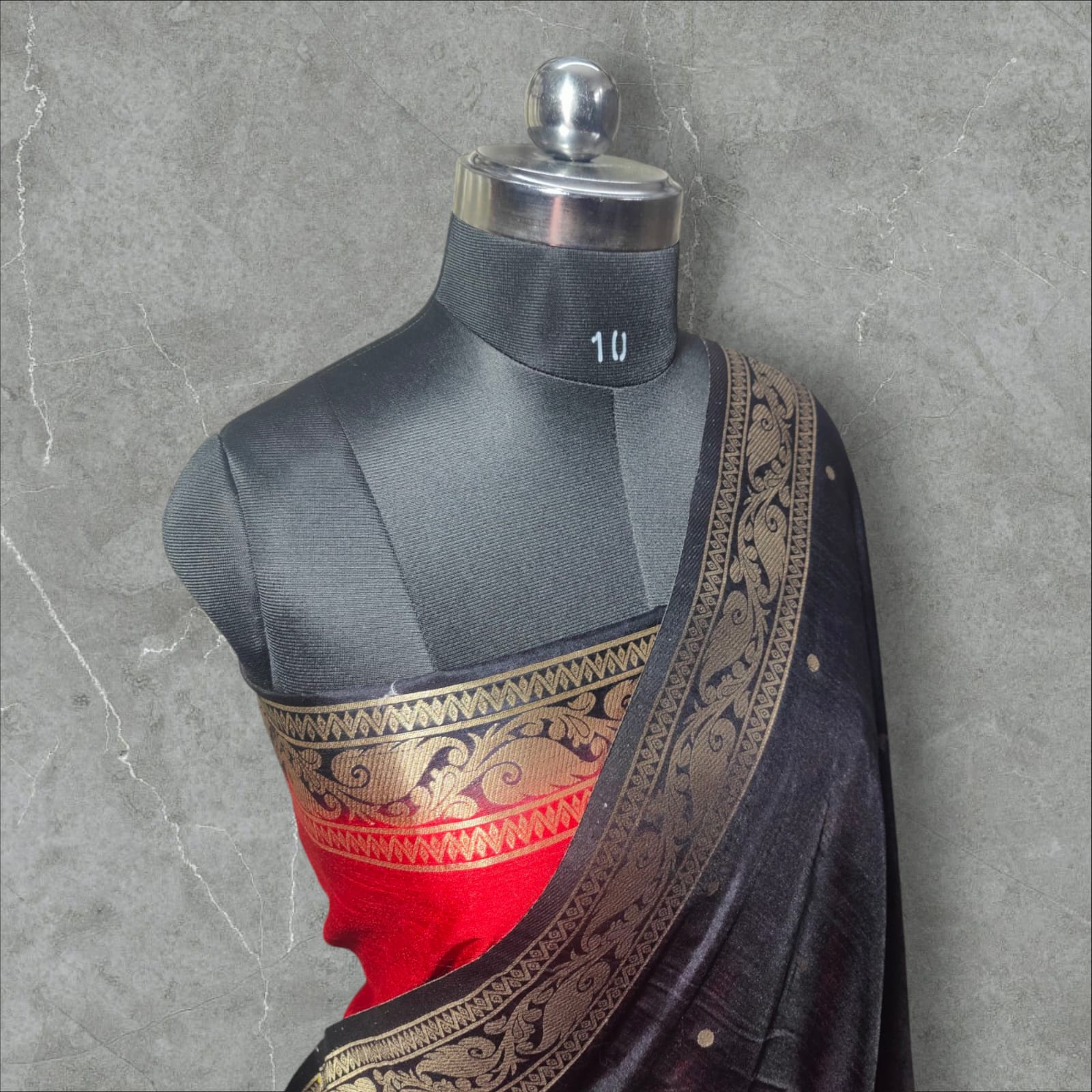 "Elegant black dupion silk saree with a rich texture and subtle sheen, offering a sophisticated and timeless look, perfect for any occasion."
