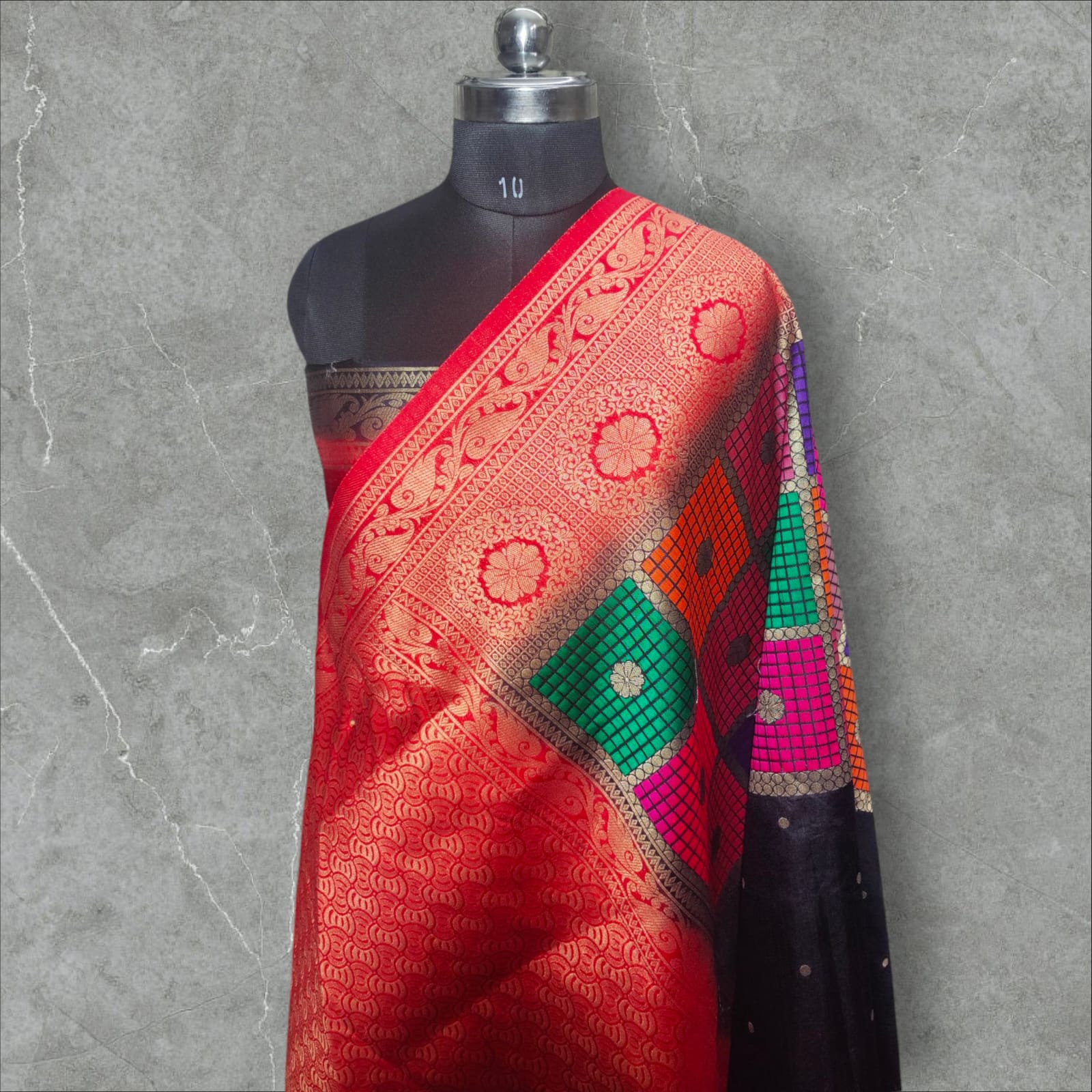 "Elegant black dupion silk saree with a rich texture and subtle sheen, offering a sophisticated and timeless look, perfect for any occasion."